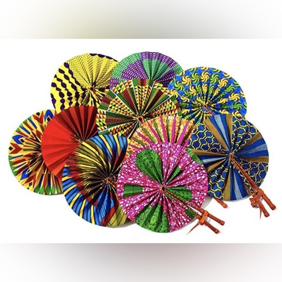 Set Of 6 Hand Fans Pure Leather Hand Fans 6 Assorted Colors Folding Fans African - Picture 1 of 1